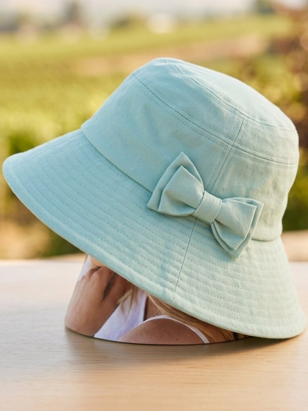 Brims & Things‎ Women's Mint Green Cotton Bucket Sun Hat with Side Bow Accent